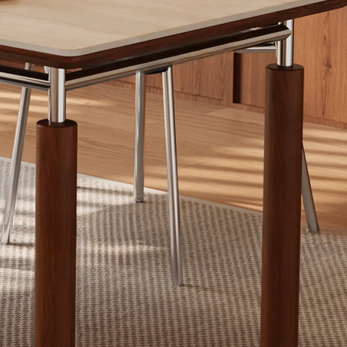 Mid-Century Modern Rectangular Beige Stone Dining Table Image - 7