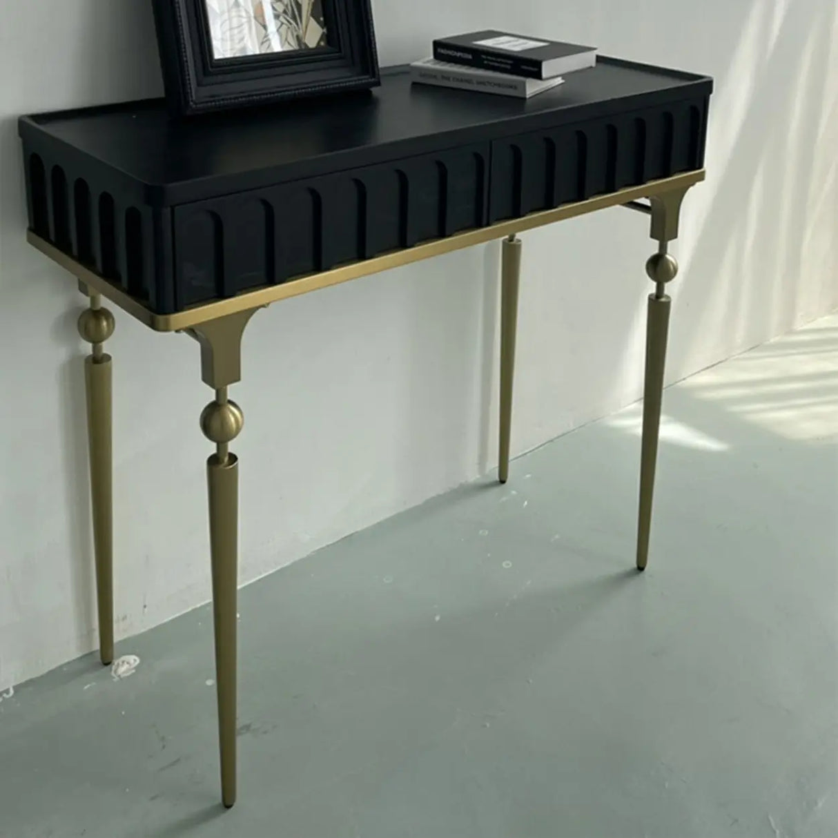 Mid-Century Modern Rectangular Metal Leg Wood Console Table Image - 5