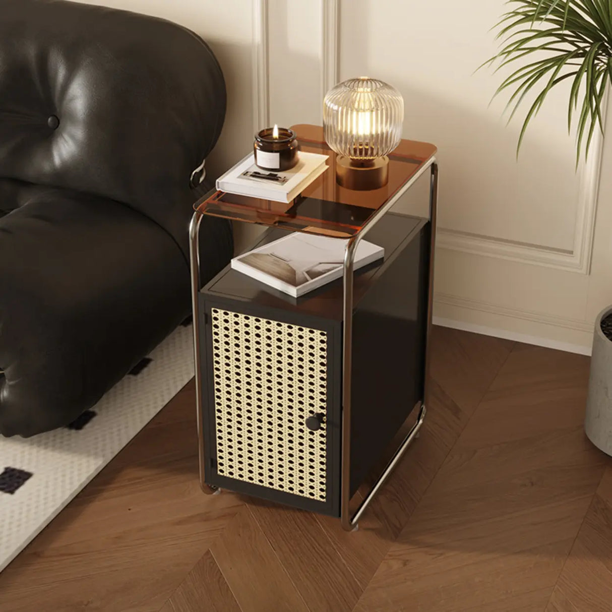 Mid-Century Modern Rectangular Metal Side Table with Cabinet Image - 1