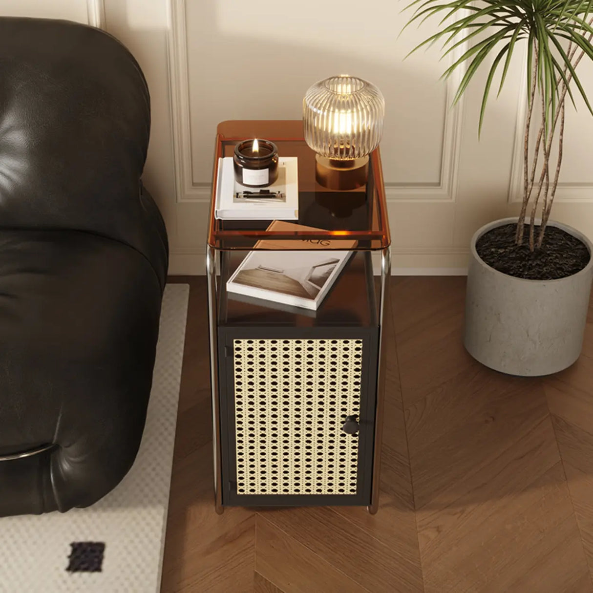 Mid-Century Modern Rectangular Metal Side Table with Cabinet Image - 4
