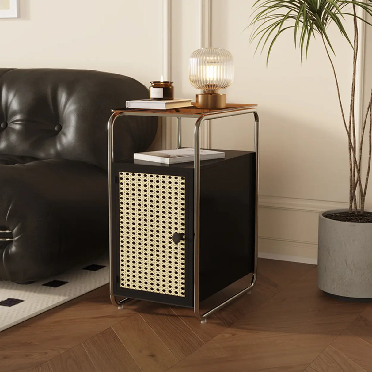 Mid-Century Modern Rectangular Metal Side Table with Cabinet Image - 5