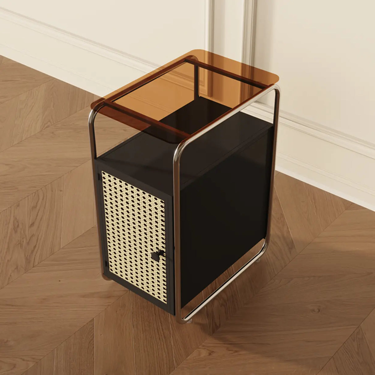 Mid-Century Modern Rectangular Metal Side Table with Cabinet Image - 6