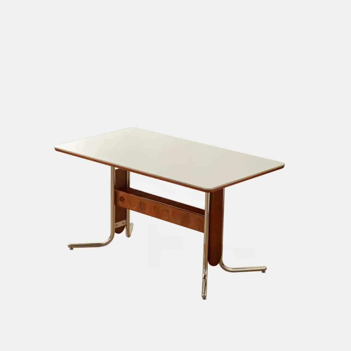 Mid-Century Modern Rectangular Stone Top Shelf Dining Table Image - 2