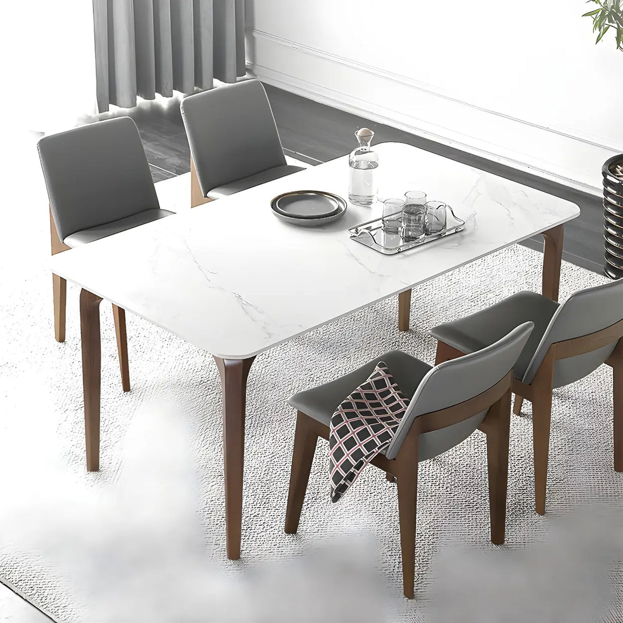 Mid-Century Modern Rectangular White Stone Dining Table Image - 10