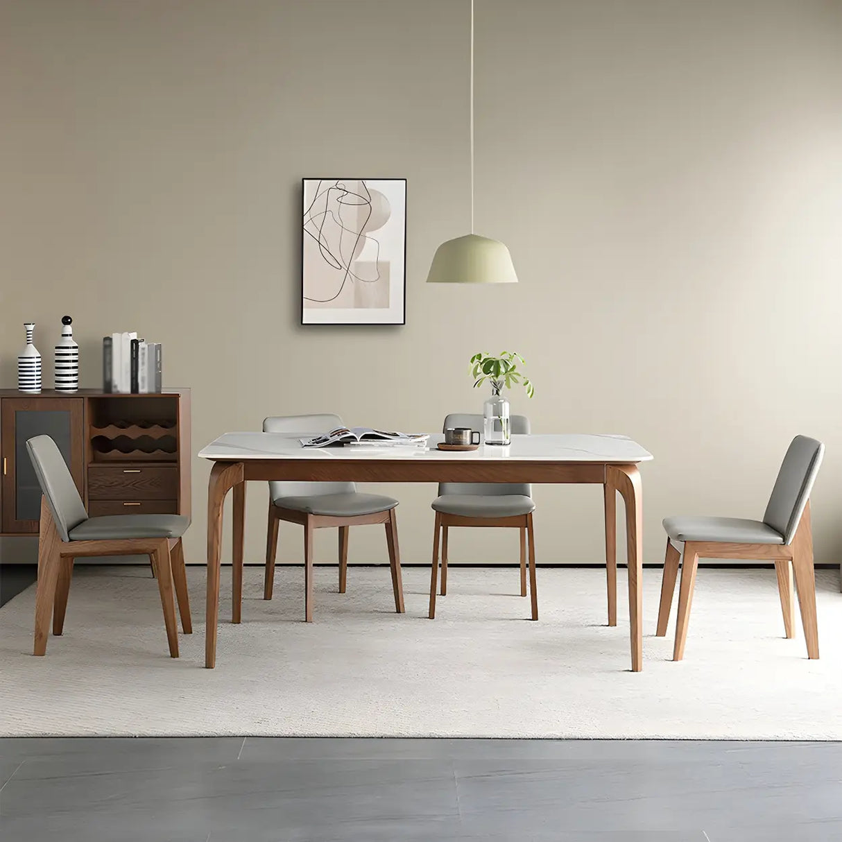 Mid-Century Modern Rectangular White Stone Dining Table Image - 3