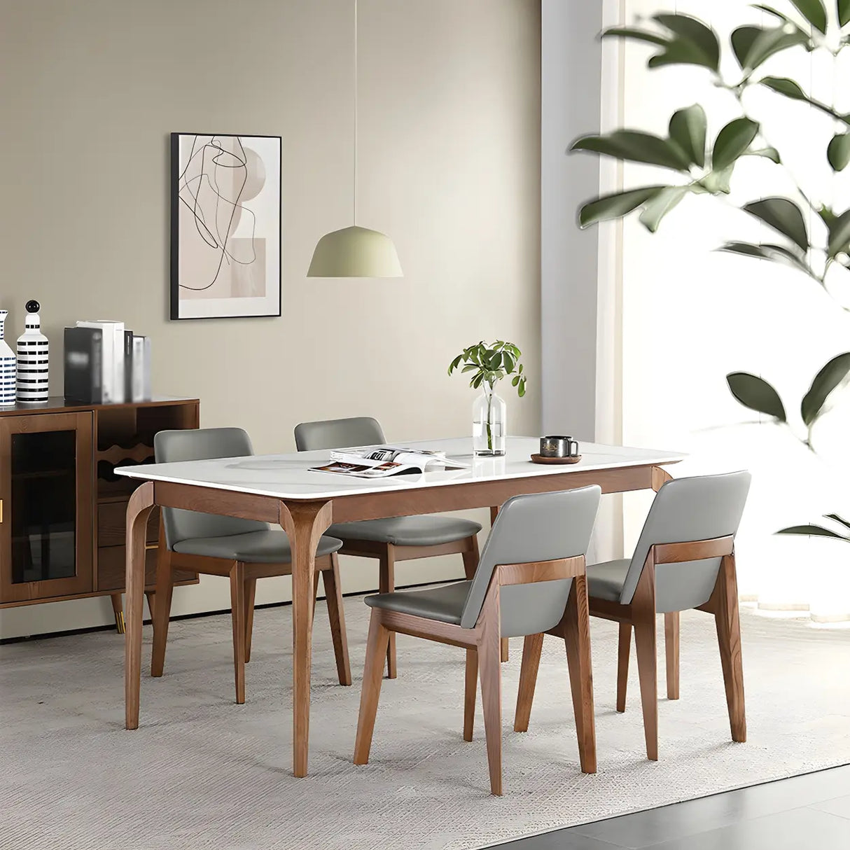 Mid-Century Modern Rectangular White Stone Dining Table Image - 4