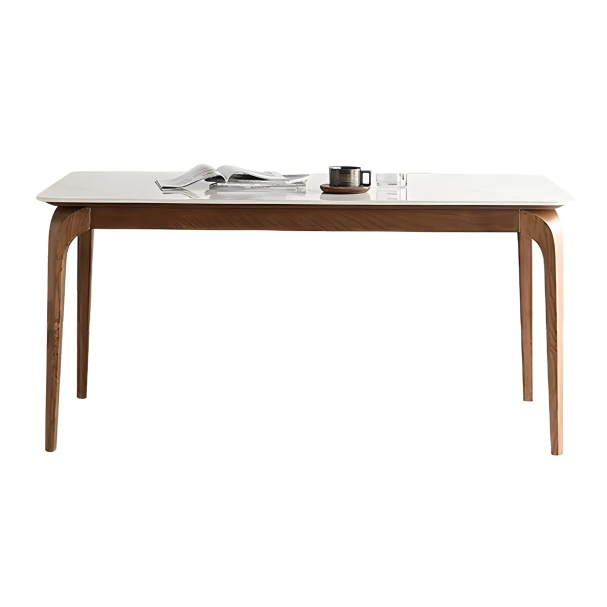 Mid-Century Modern Rectangular White Stone Dining Table Image - 5