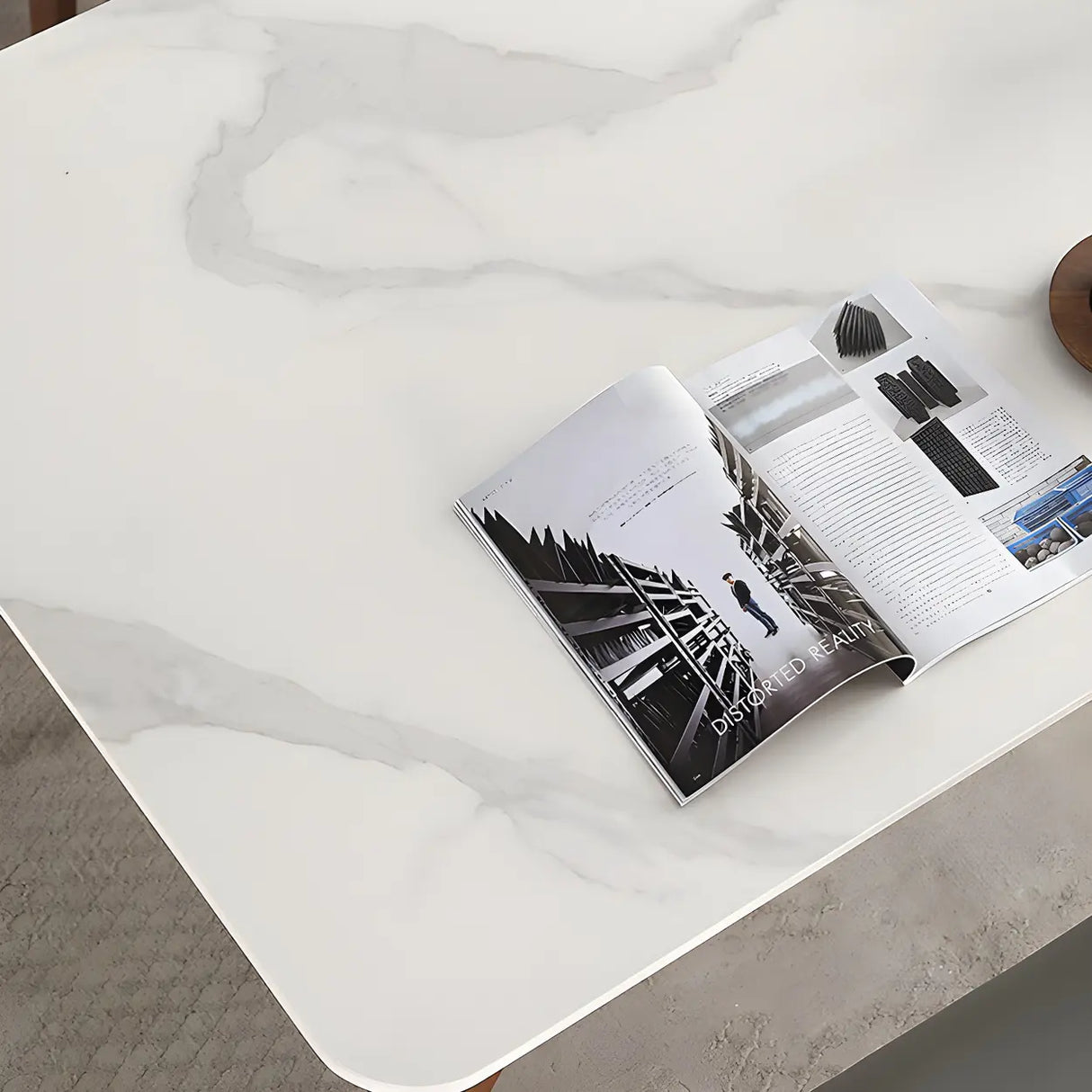 Mid-Century Modern Rectangular White Stone Dining Table Image - 6