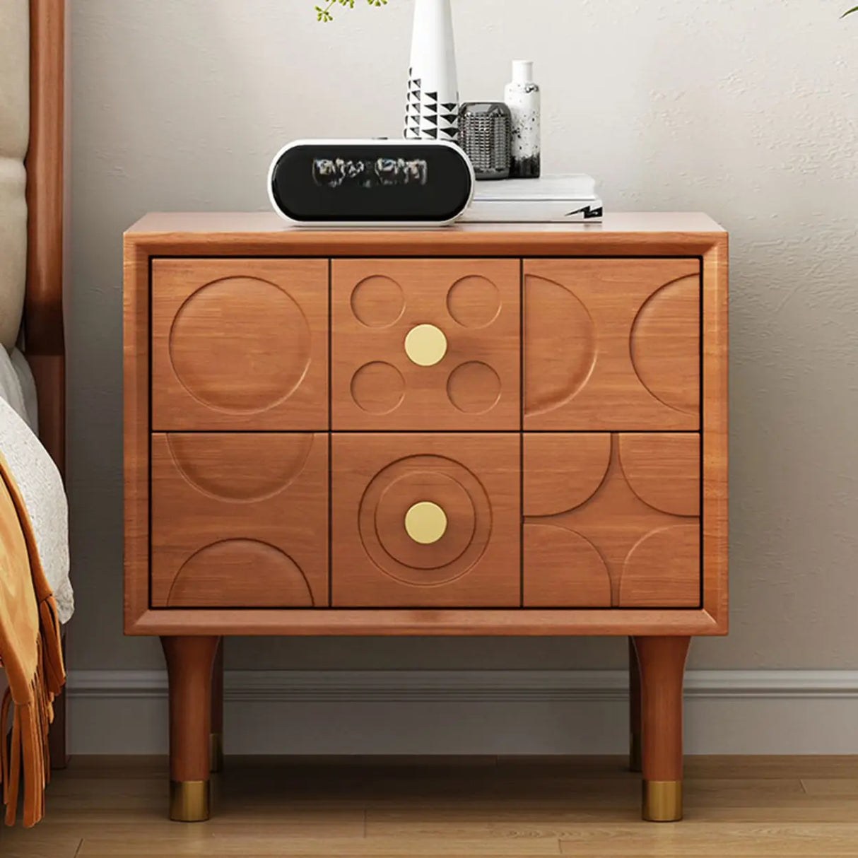 Mid-Century Modern Rectangular Wood Nightstand with Drawers Image - 1