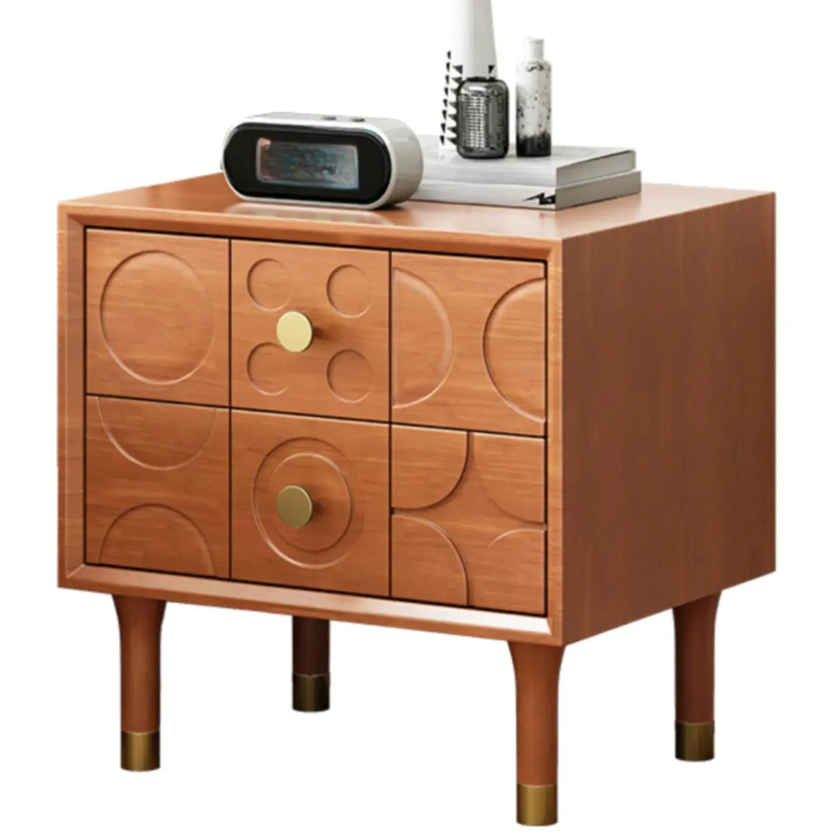 Mid-Century Modern Rectangular Wood Nightstand with Drawers Image - 10