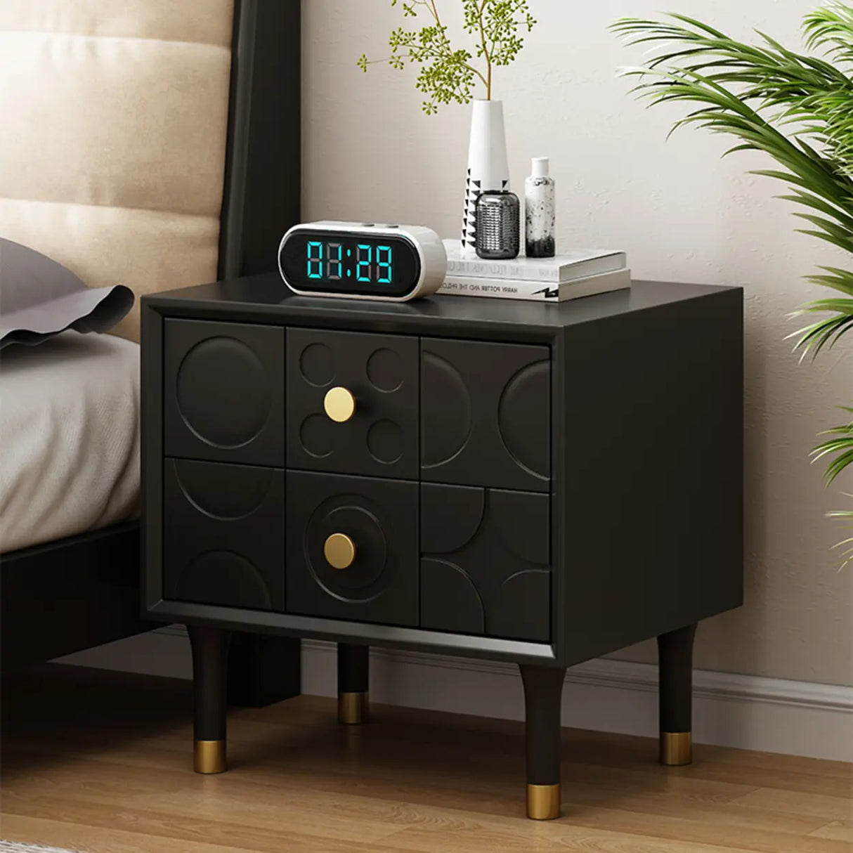 Mid-Century Modern Rectangular Wood Nightstand with Drawers Image - 11