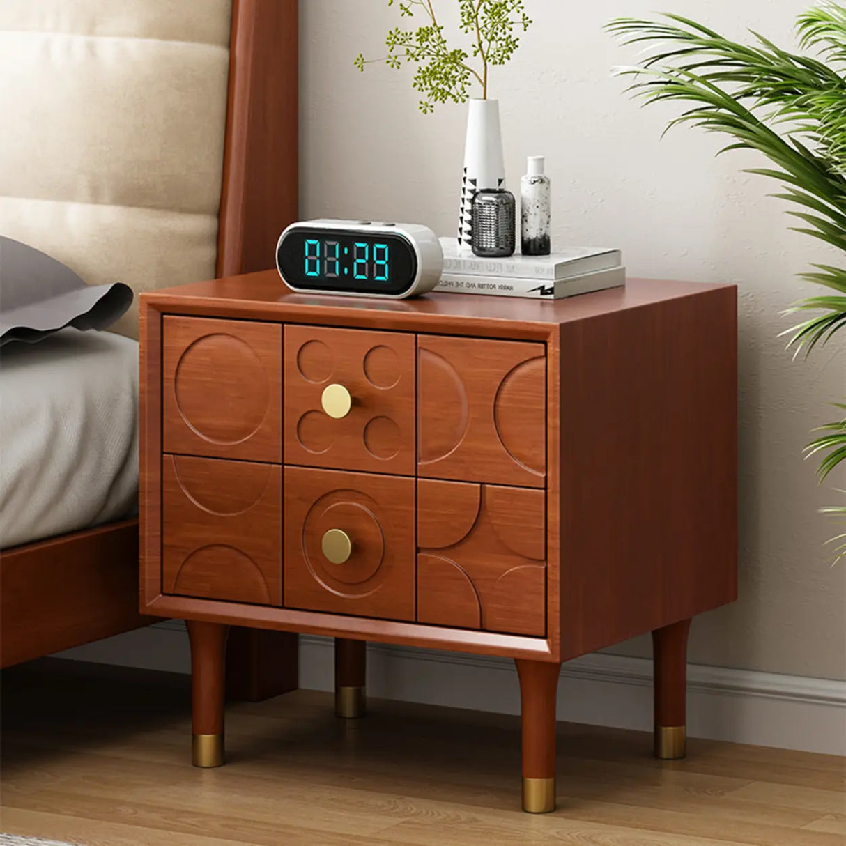 Mid-Century Modern Rectangular Wood Nightstand with Drawers Image - 2