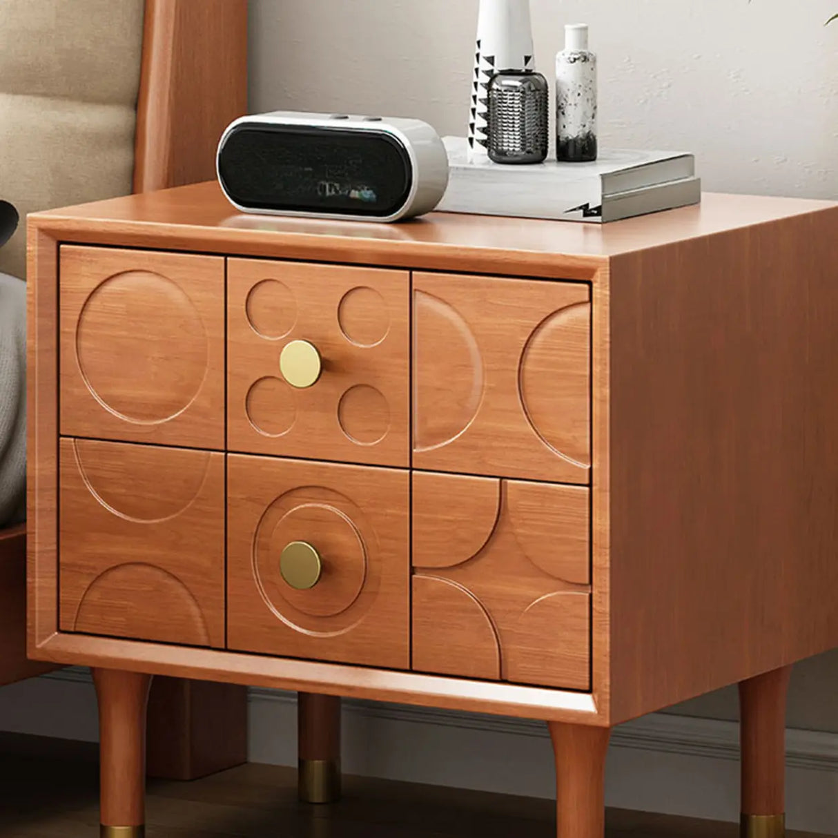 Mid-Century Modern Rectangular Wood Nightstand with Drawers Image - 4