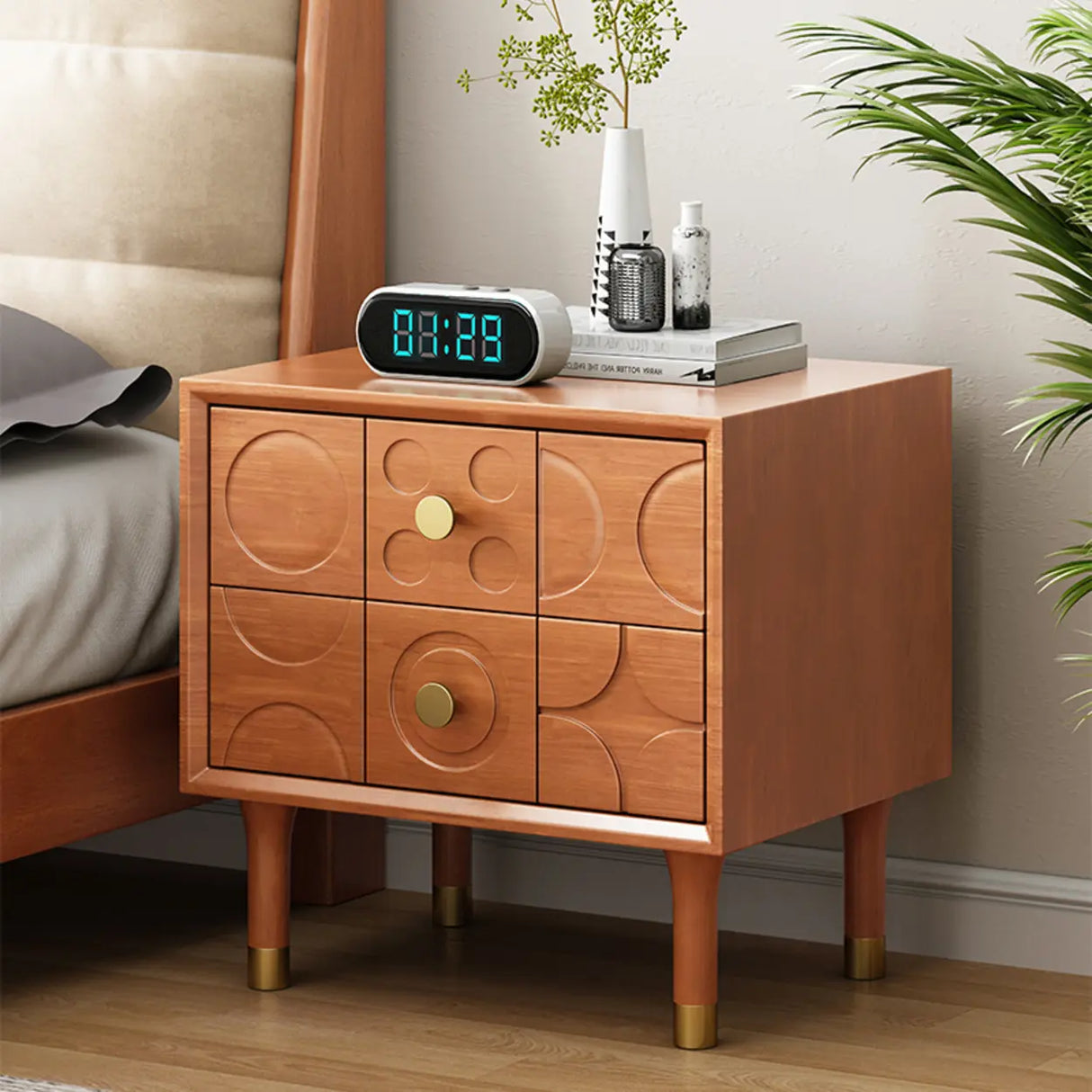 Mid-Century Modern Rectangular Wood Nightstand with Drawers Image - 5