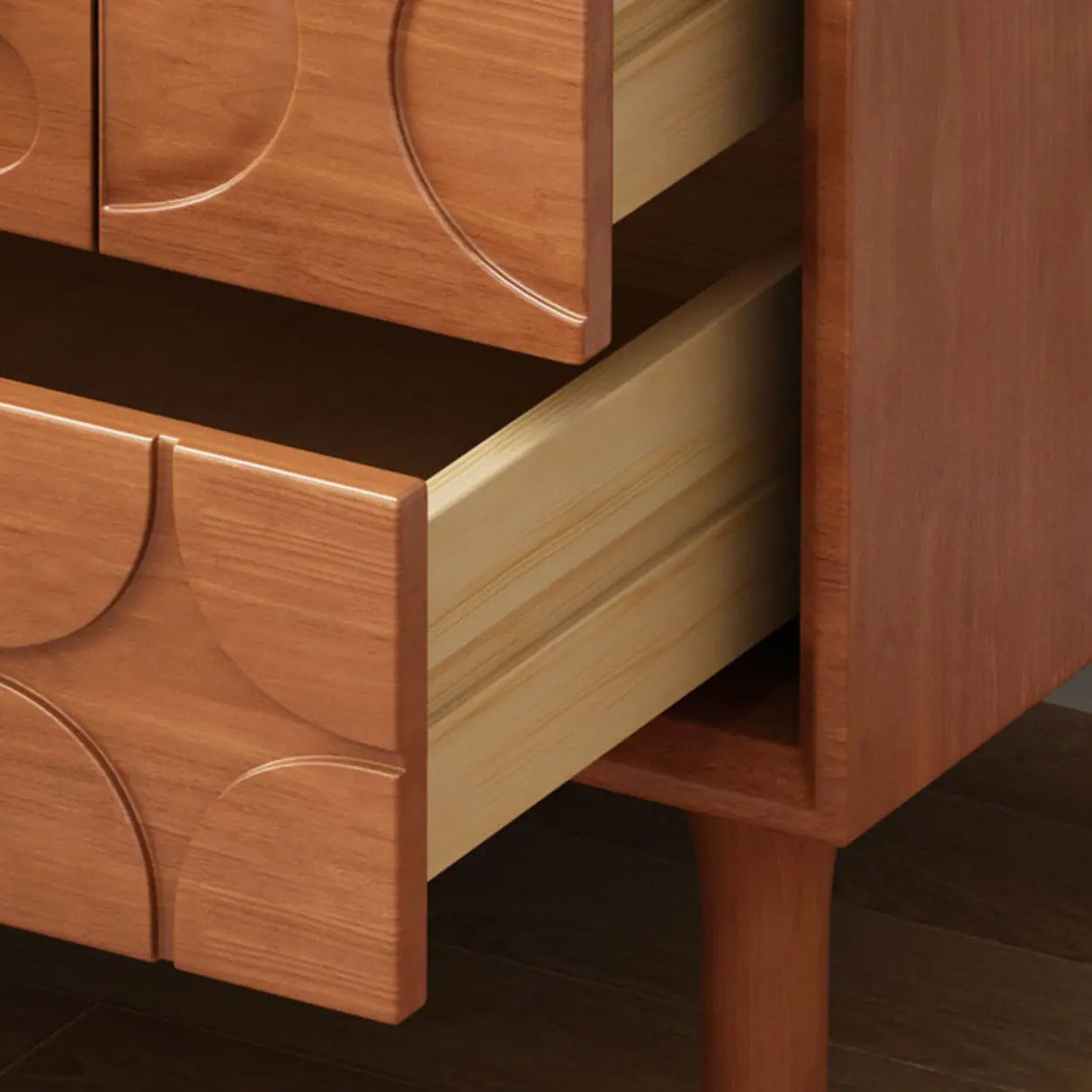 Mid-Century Modern Rectangular Wood Nightstand with Drawers Image - 6