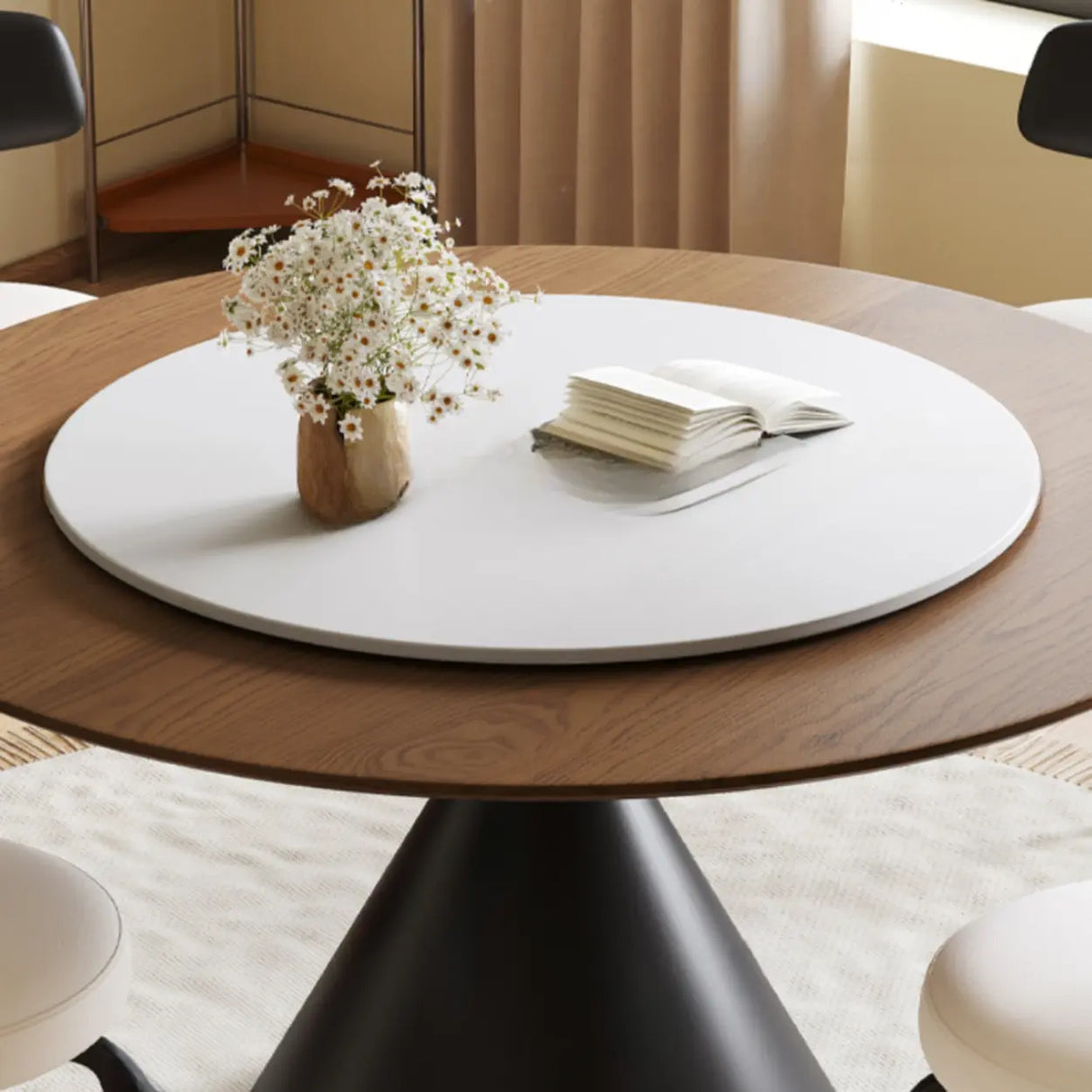 Mid-Century Modern Rotating Lazy Susan Round Dining Table Image - 3