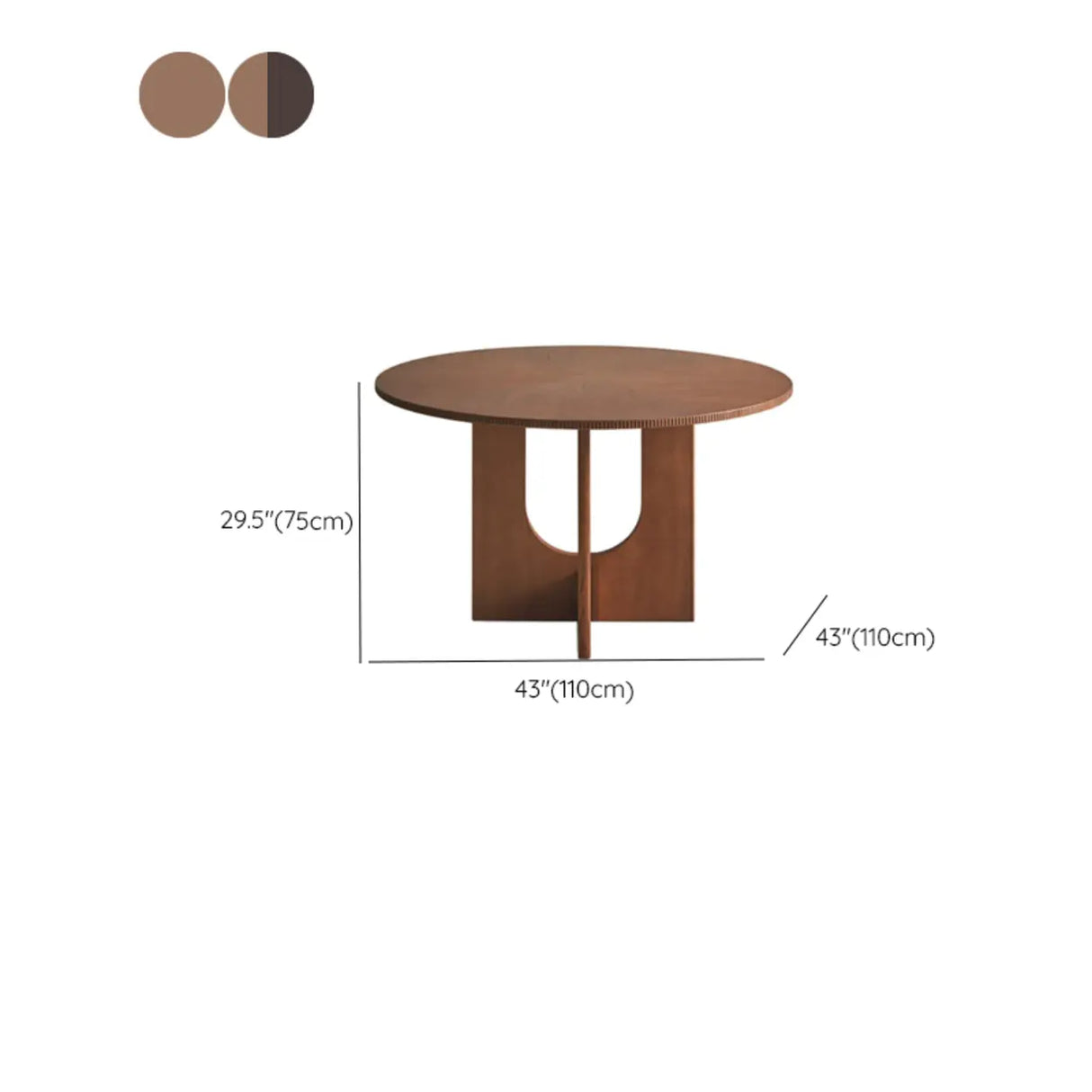 Mid-Century Modern Round Brown Wood Pedestal Dining Table