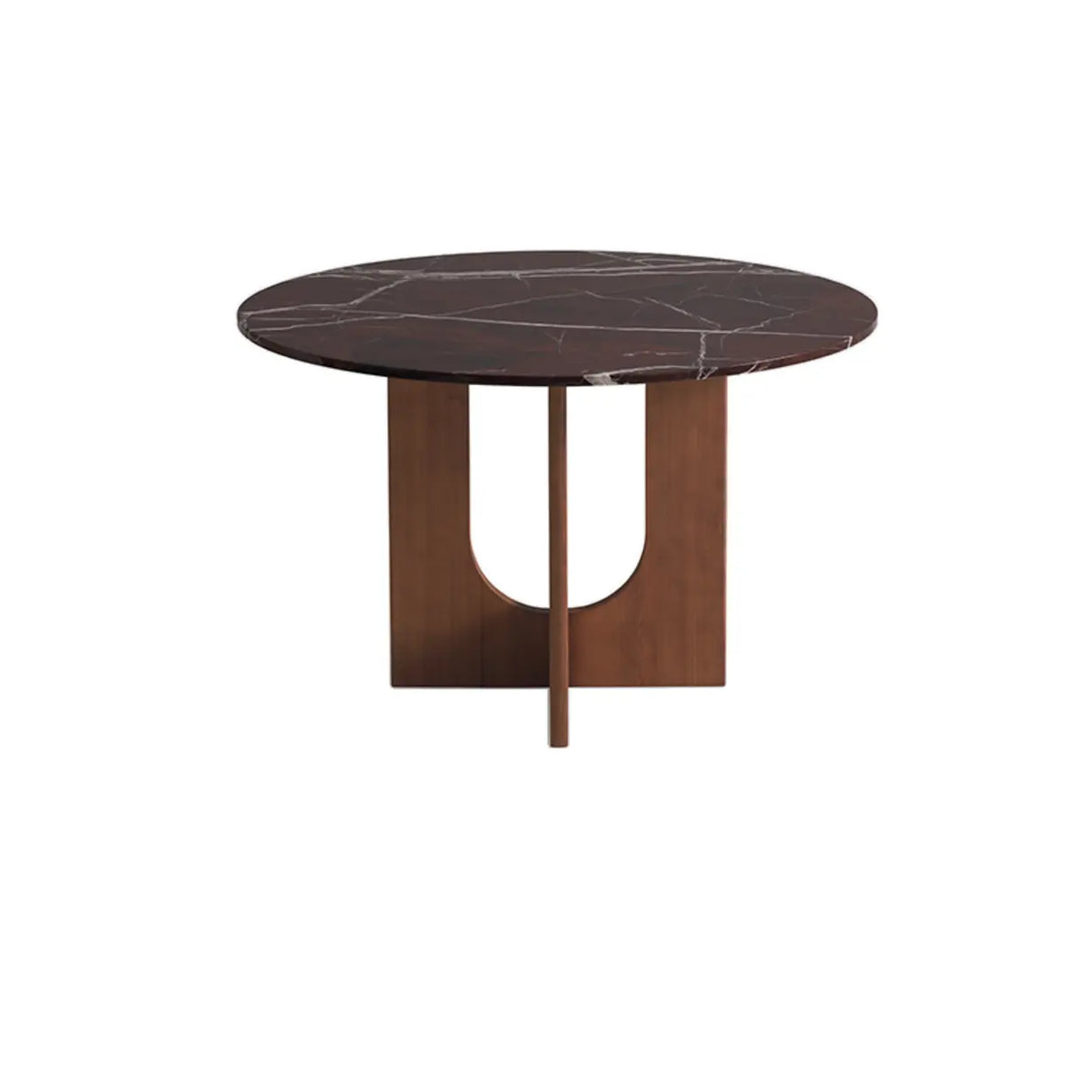 Mid-Century Modern Round Brown Wood Pedestal Dining Table Image - 2