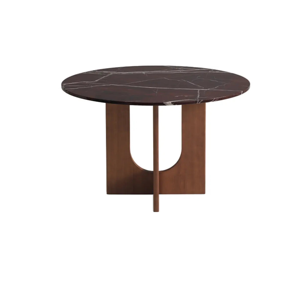 Mid-Century Modern Round Brown Wood Pedestal Dining Table Image - 3