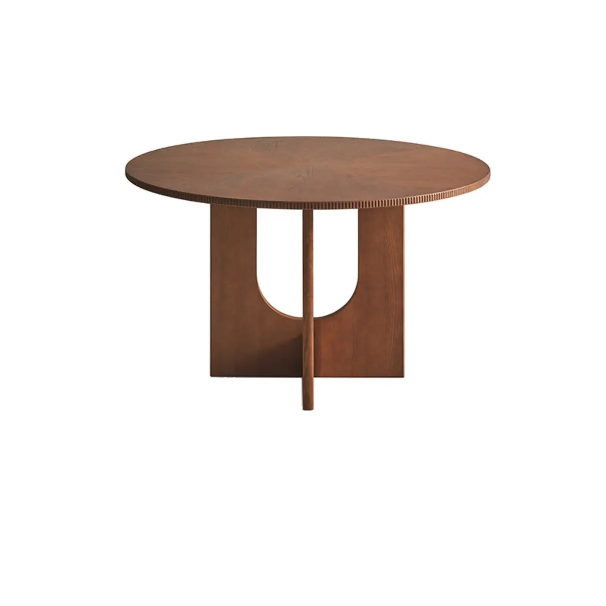 Mid-Century Modern Round Brown Wood Pedestal Dining Table Image - 5