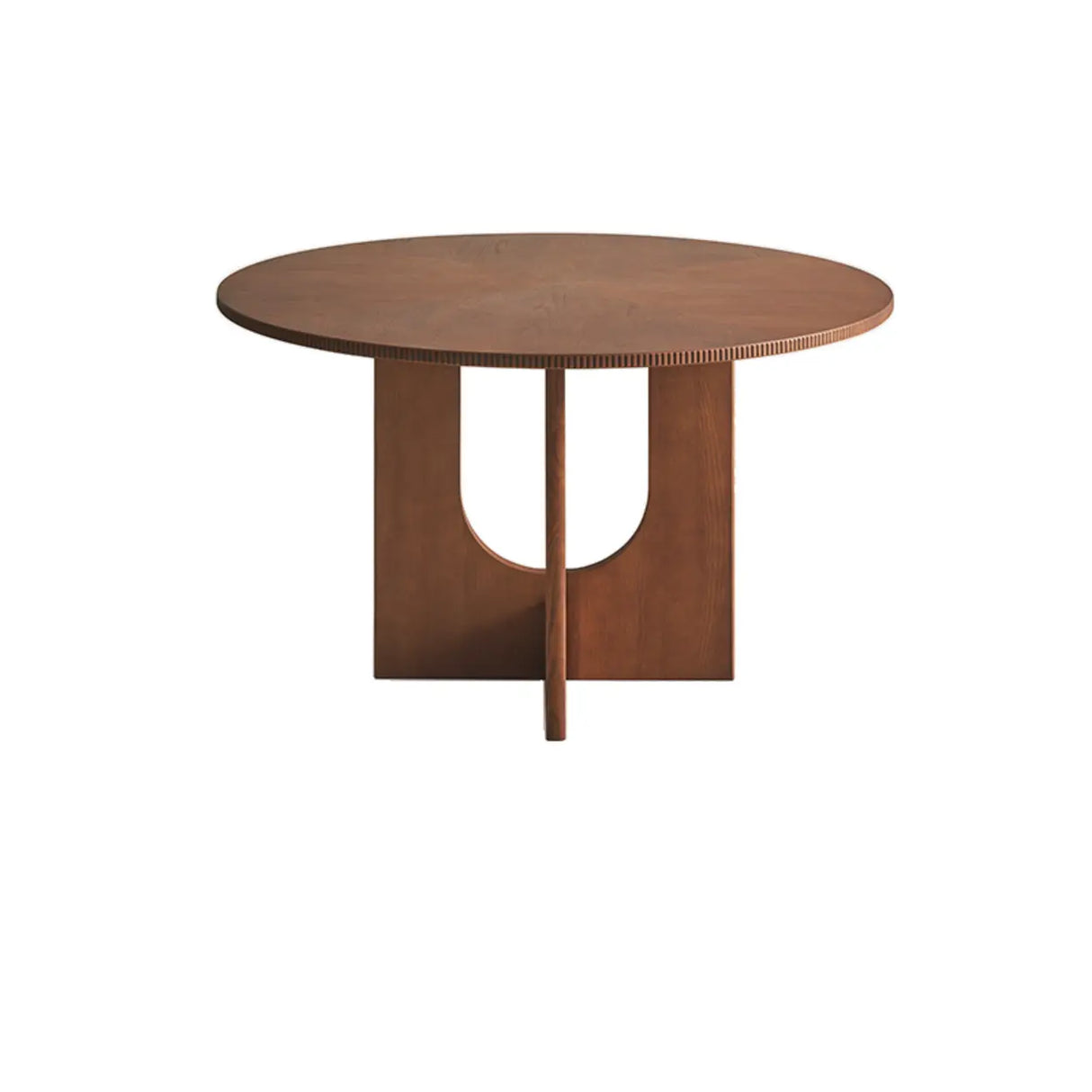 Mid-Century Modern Round Brown Wood Pedestal Dining Table Image - 7