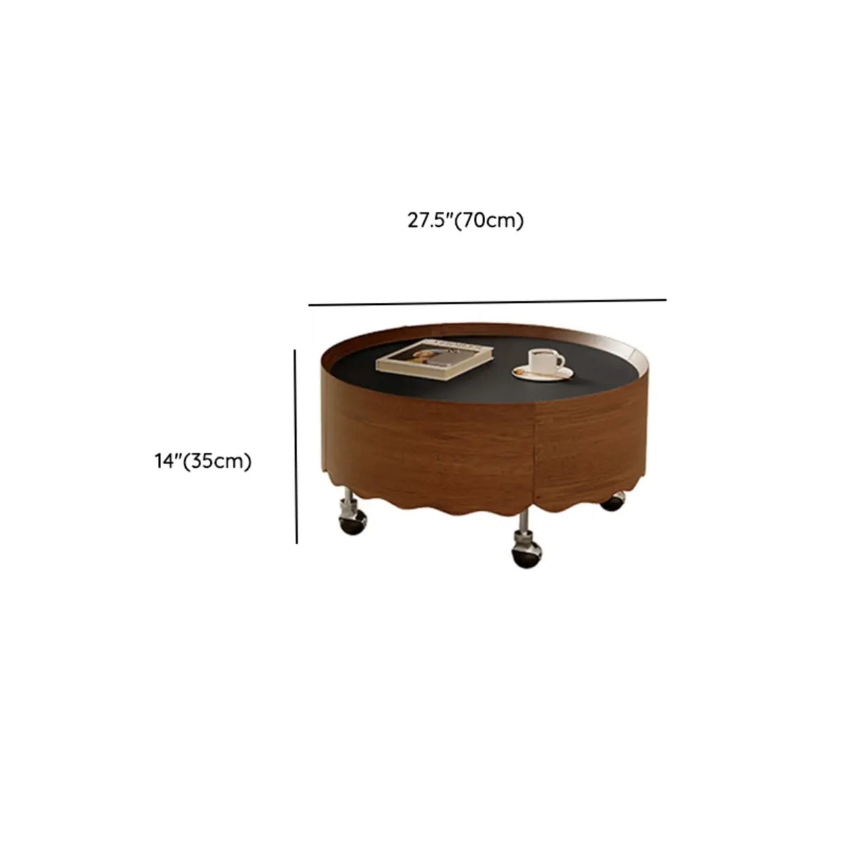 Mid-Century Modern Round Coffee Table with Drawer & Wheel Image - 12