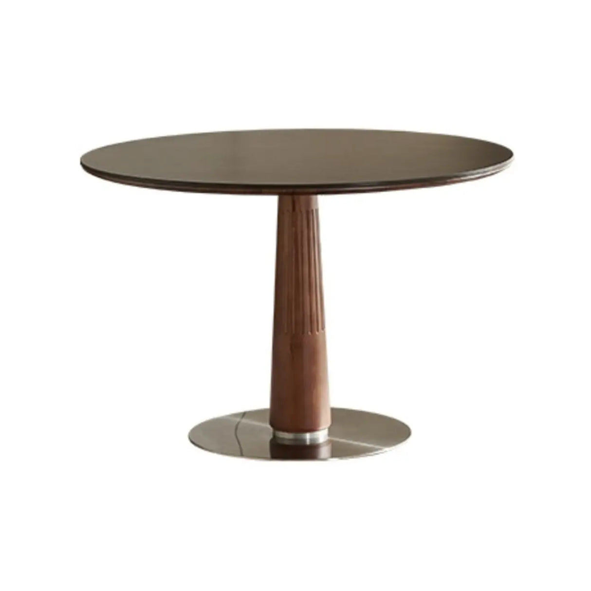 Mid-Century Modern Round Stone Top Wood Pedestal Dining Table Image - 3