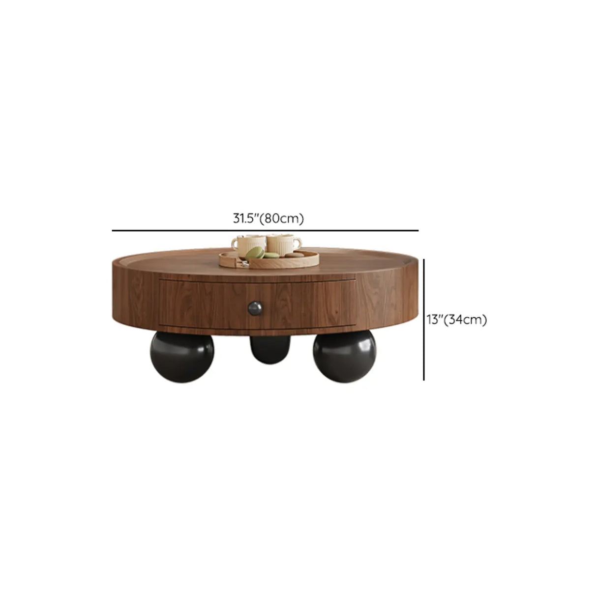 Mid-Century Modern Round Wood Coffee Table with Drawer