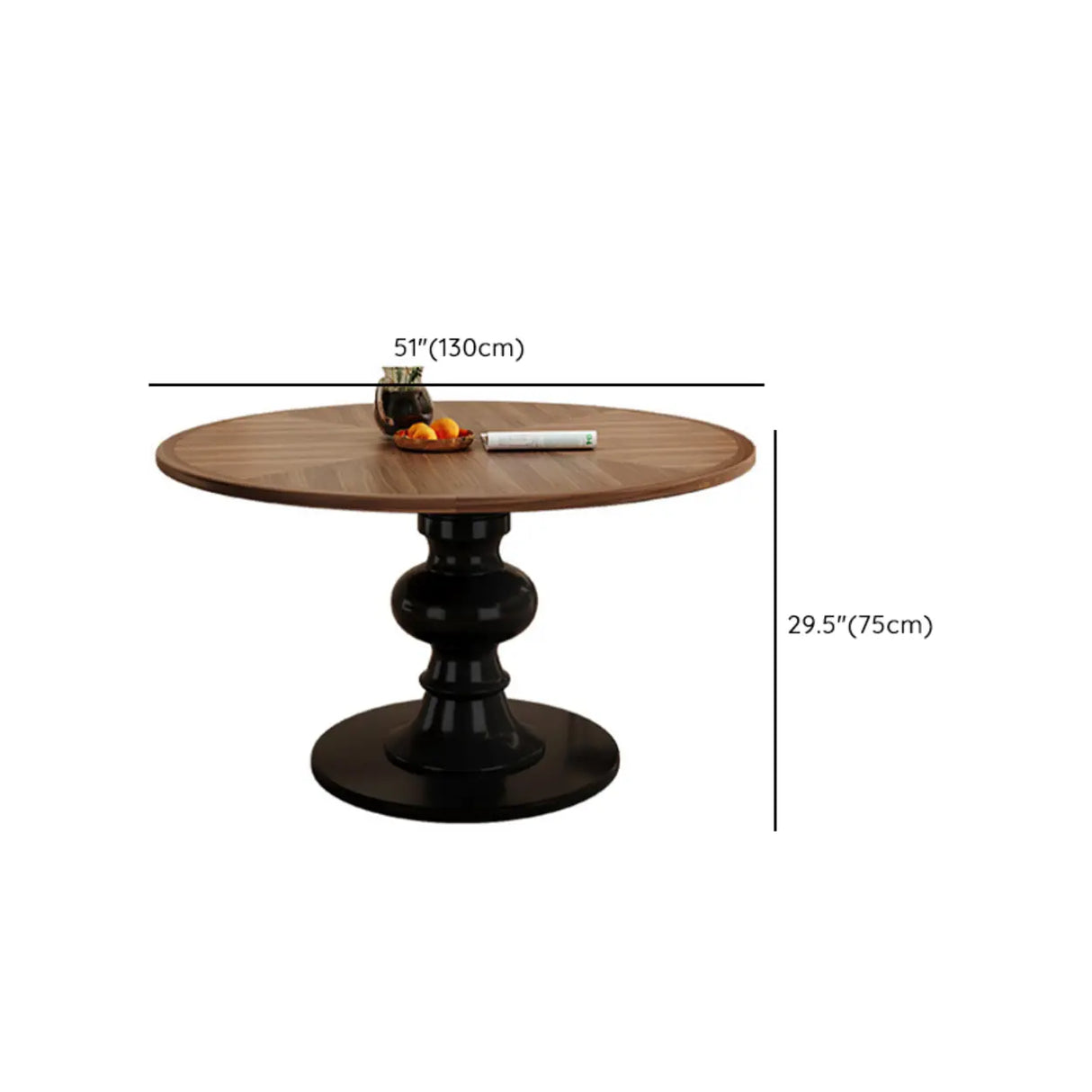Mid-Century Modern Round Wooden Black Pedestal Dining Table Image - 12