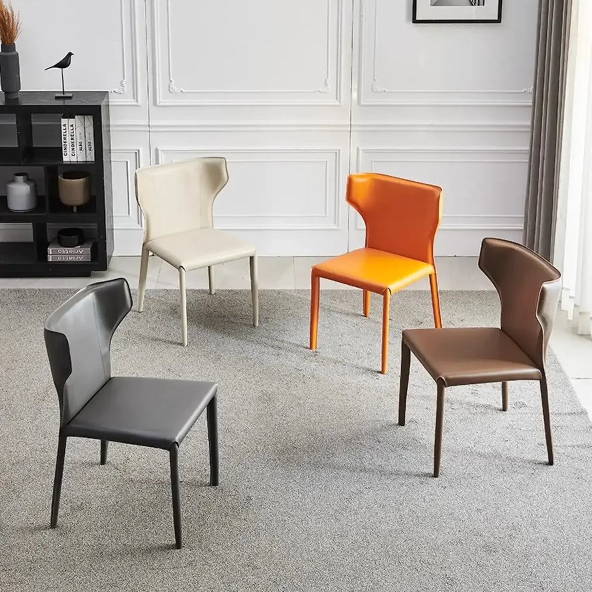 Mid-Century Modern Saddle Leather Armless Dining Chair Image - 4