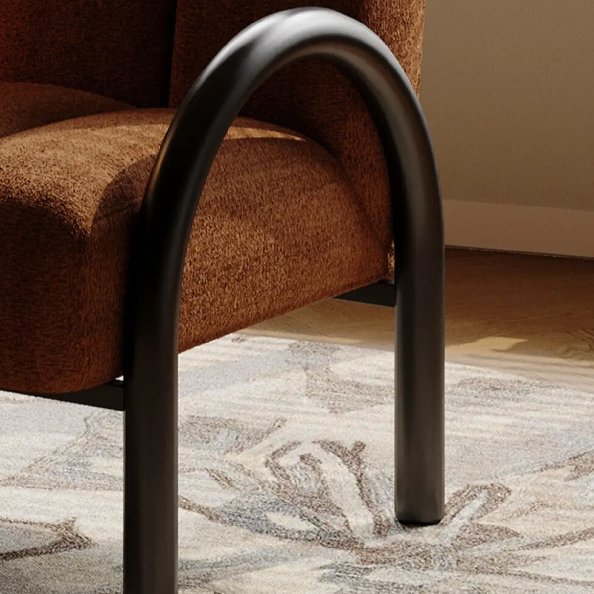 Mid-Century Modern Sherpa Upholstered Armrest Accent Chair Image - 11