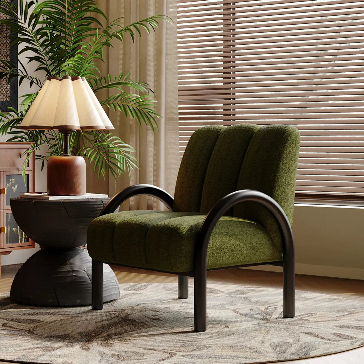 Mid-Century Modern Sherpa Upholstered Armrest Accent Chair Image - 4