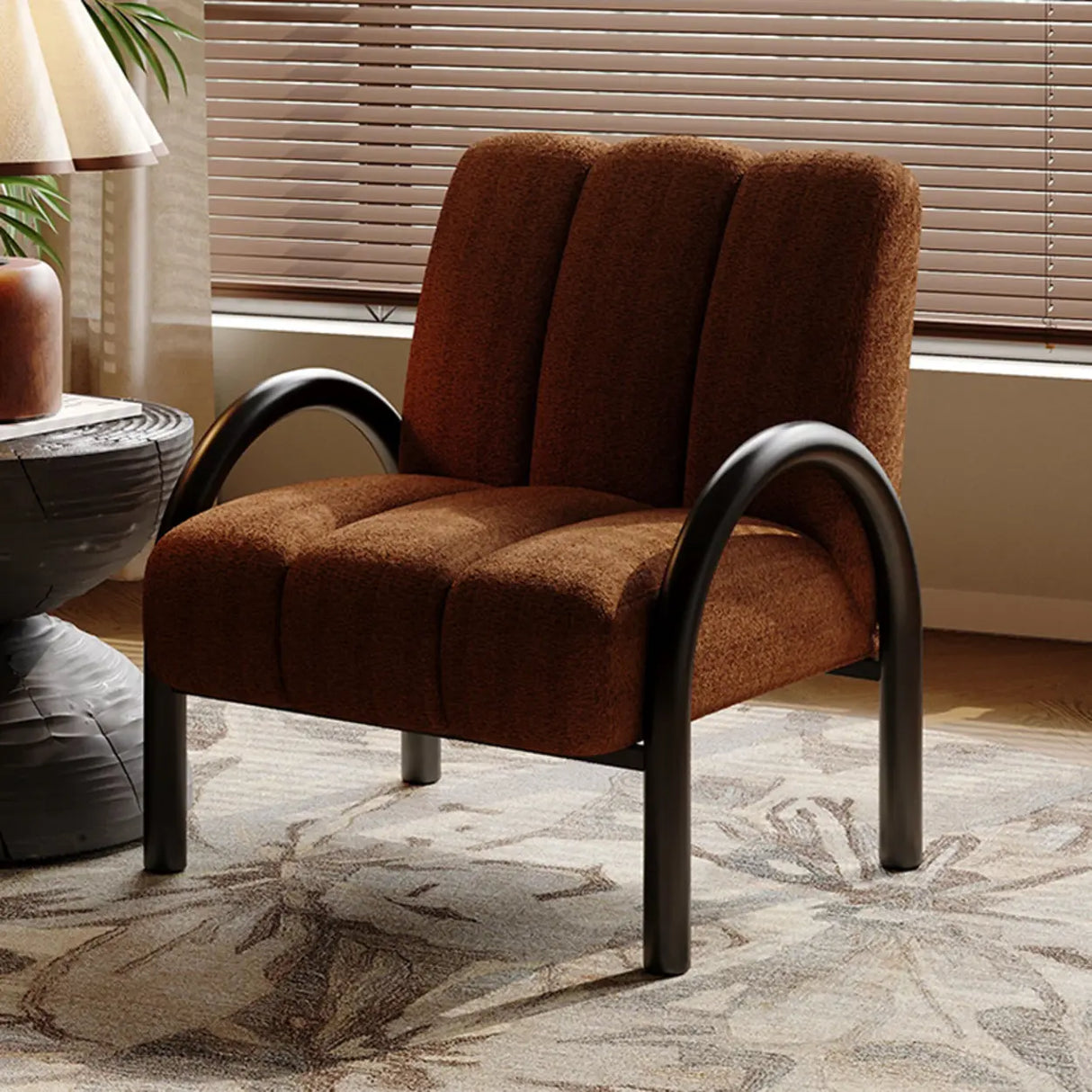 Mid-Century Modern Sherpa Upholstered Armrest Accent Chair Image - 6