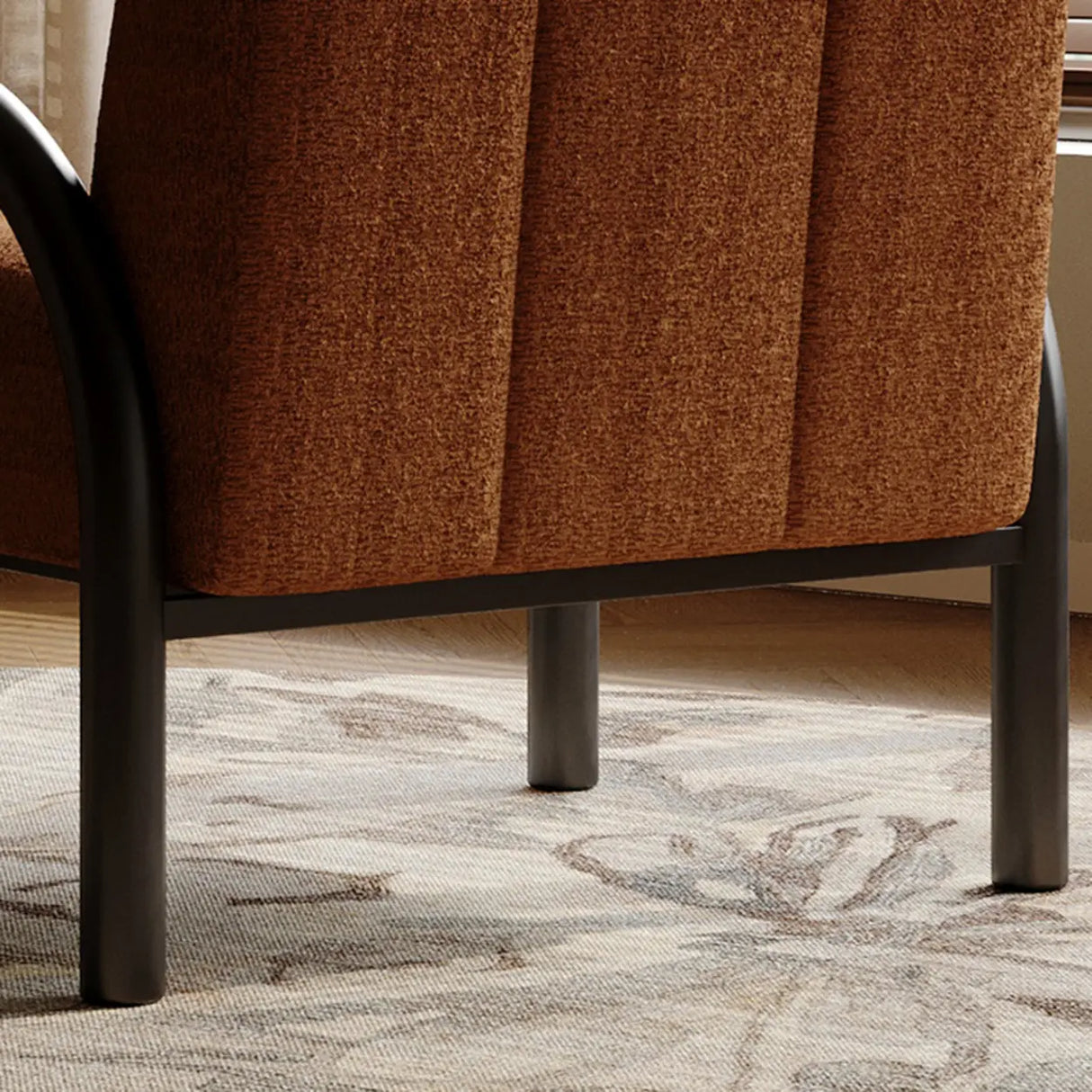 Mid-Century Modern Sherpa Upholstered Armrest Accent Chair Image - 9