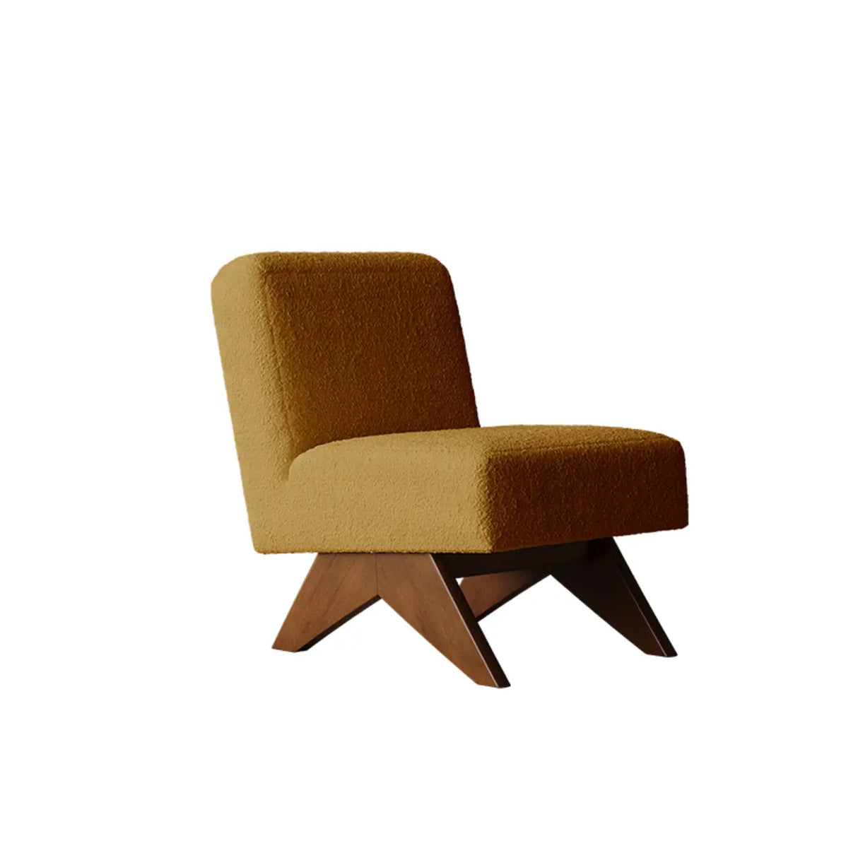 Mid-Century Modern Sherpa Yellow Accent Chair with Wood Legs Image - 3