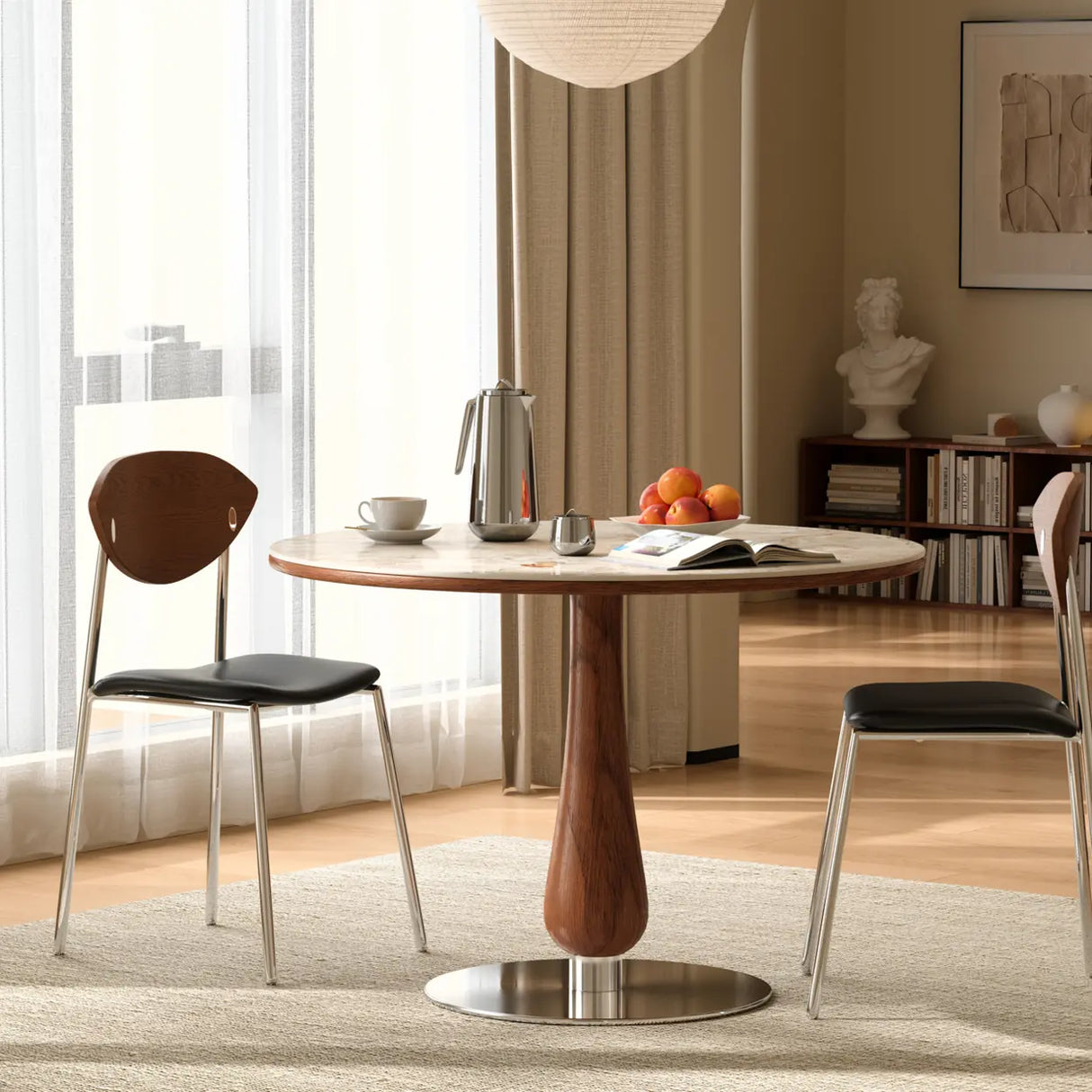 Mid-Century Modern Smalll Stone Top Round Dining Table Image - 4