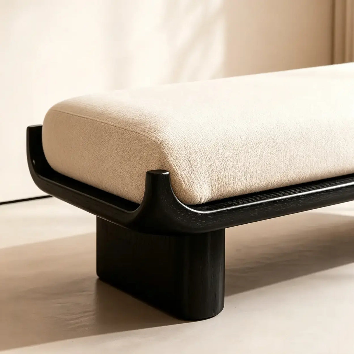 Mid-Century Modern Solid Wood Upholstered Bedroom Bench Image - 11