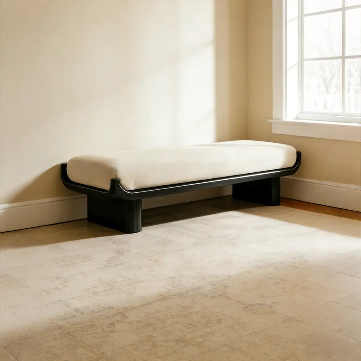 Mid-Century Modern Solid Wood Upholstered Bedroom Bench Image - 16