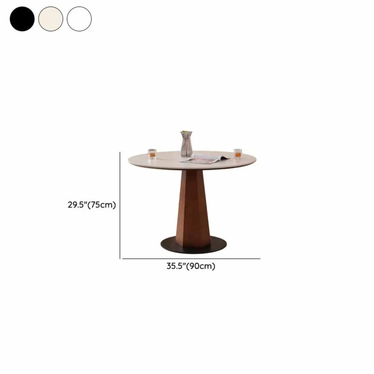 Mid-Century Modern Stone Round Wood Pedestal Dining Table