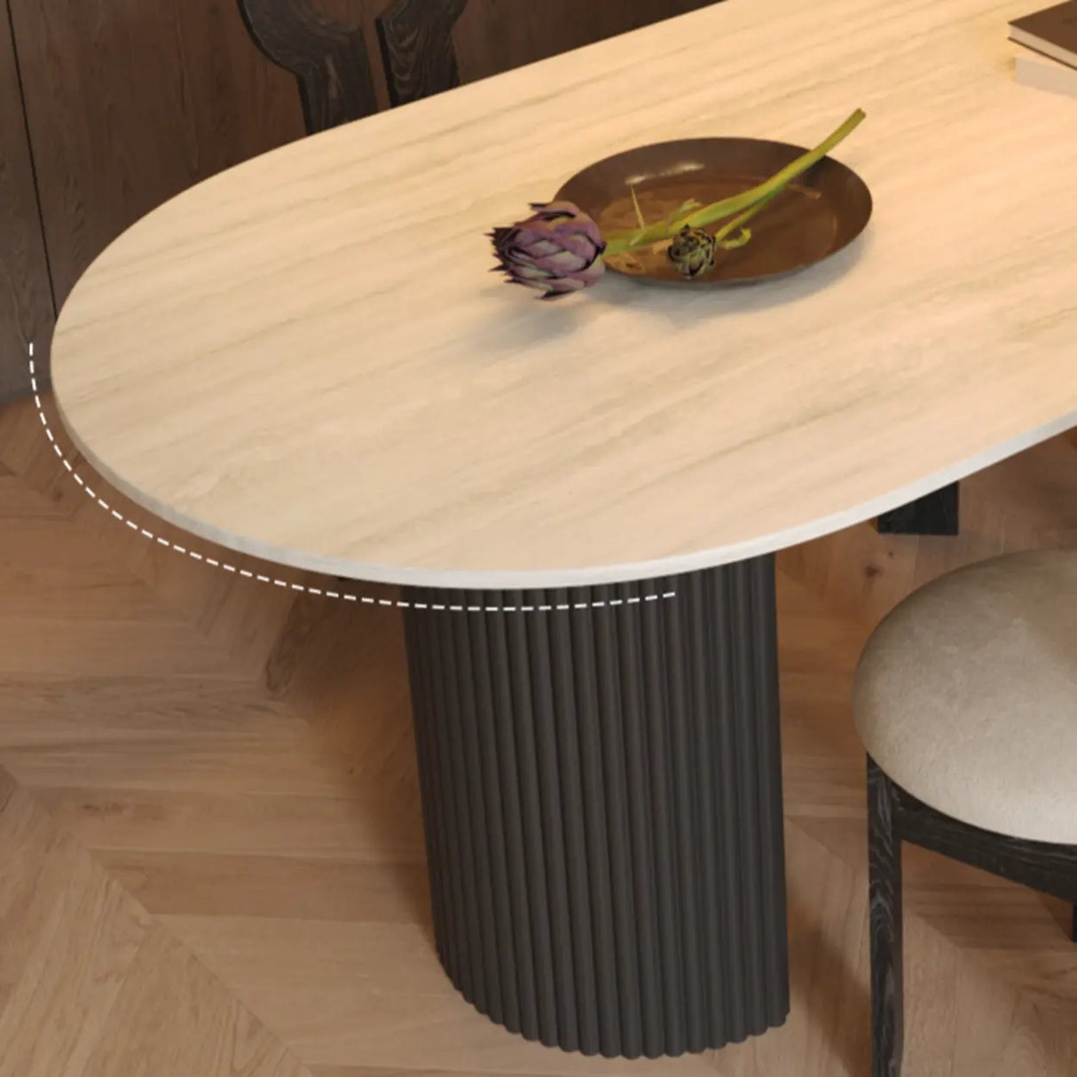 Mid-Century Modern Stone Top Oval Ribbed Leg Dining Table Image - 7