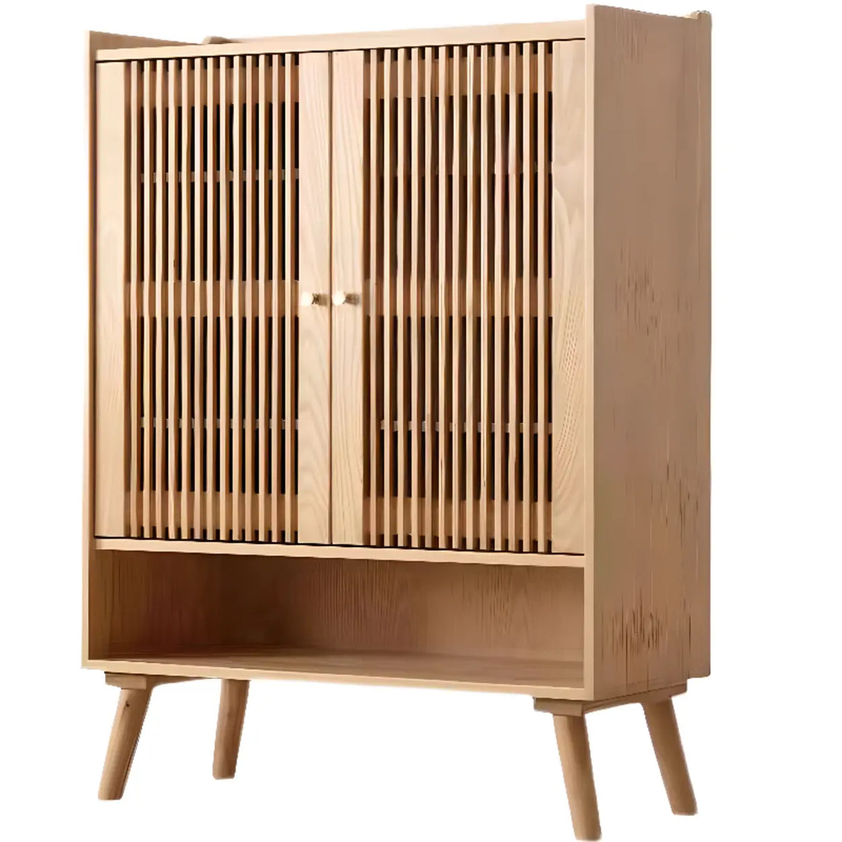 Mid-Century Modern Tall Wood Entryway Natural Shoe Cabinet Image - 5