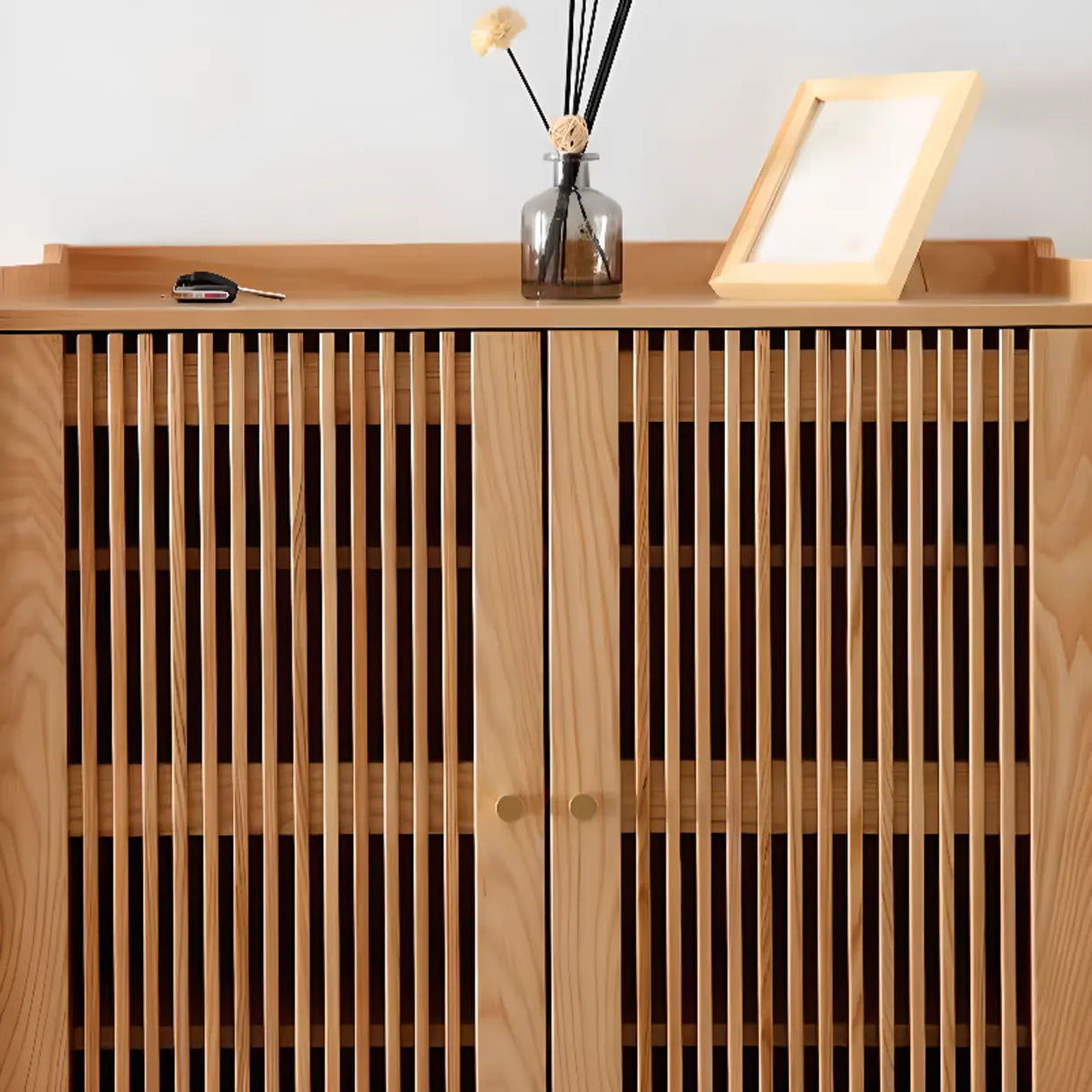 Mid-Century Modern Tall Wood Entryway Natural Shoe Cabinet Image - 6