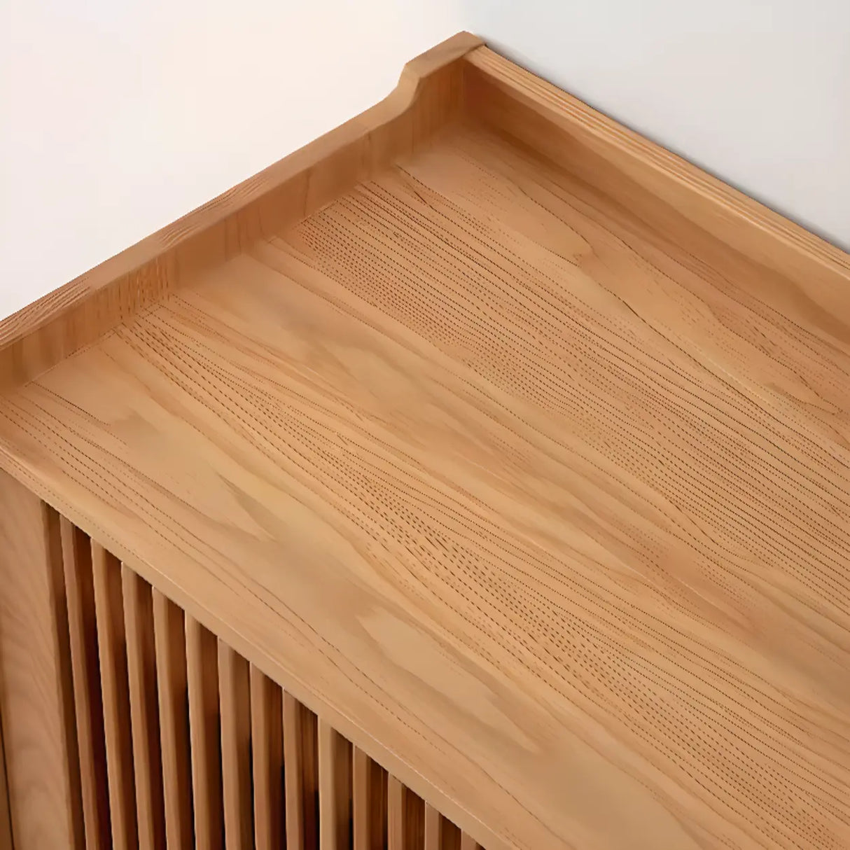 Mid-Century Modern Tall Wood Entryway Natural Shoe Cabinet Image - 7