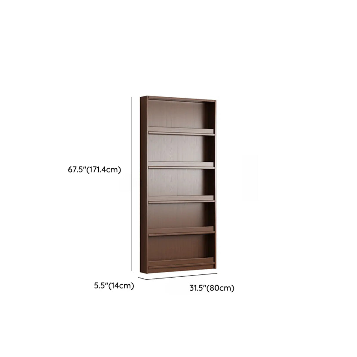 Mid-Century Modern Ultra-Slim Wood Brown Vertical Bookshelf Image - 19