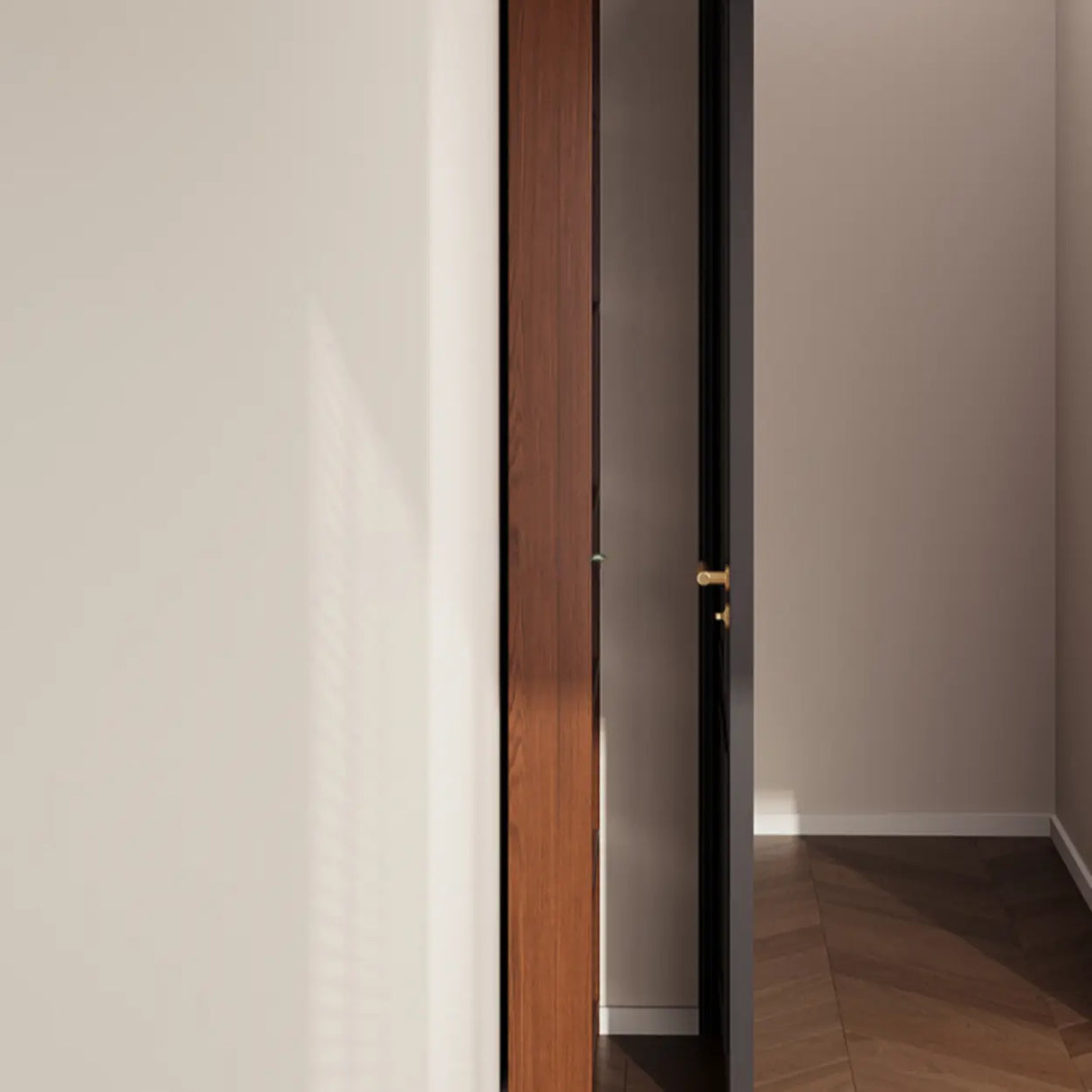 Mid-Century Modern Ultra-Slim Wood Brown Vertical Bookshelf Image - 5