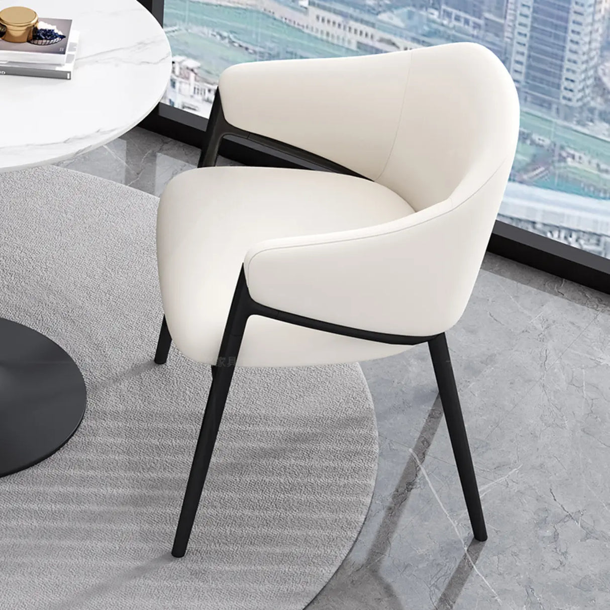 Mid-Century Modern Upholstered Curved Back Accent Dining Chair Image - 15