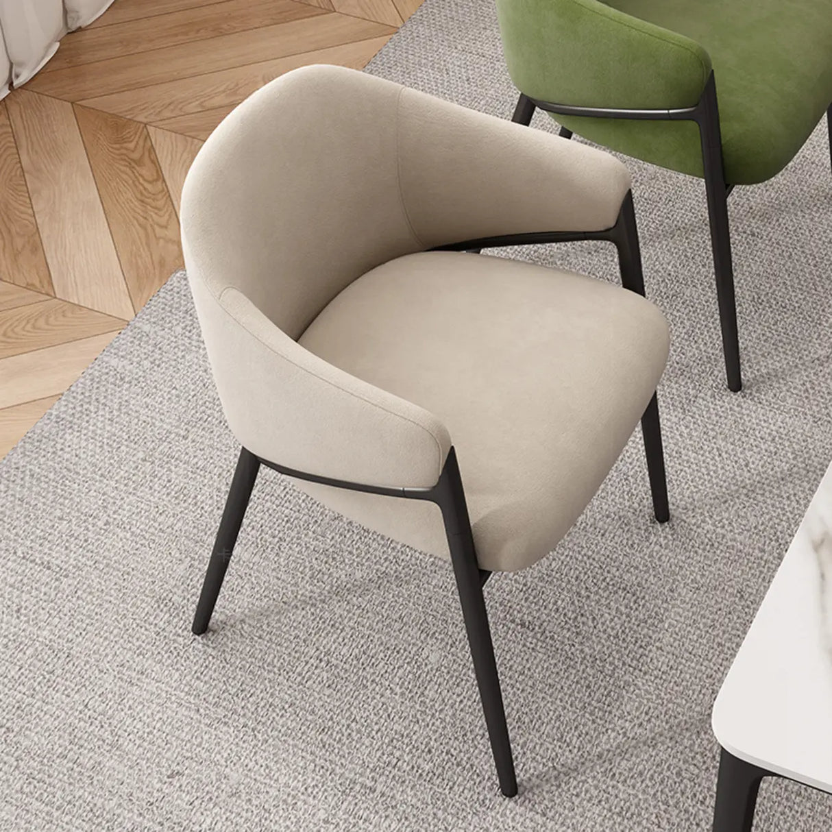 Mid-Century Modern Upholstered Curved Back Accent Dining Chair Image - 2