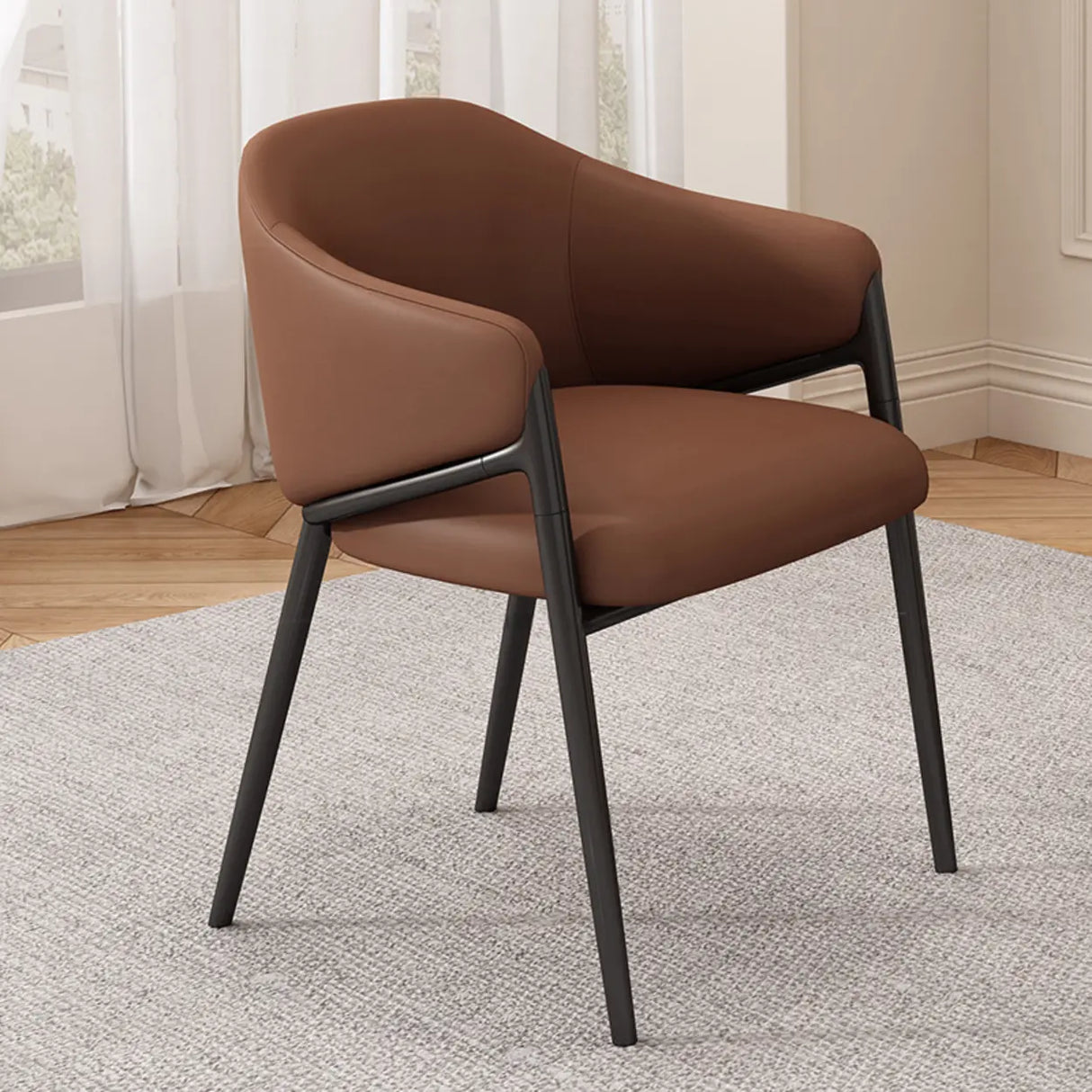 Mid-Century Modern Upholstered Curved Back Accent Dining Chair Image - 24