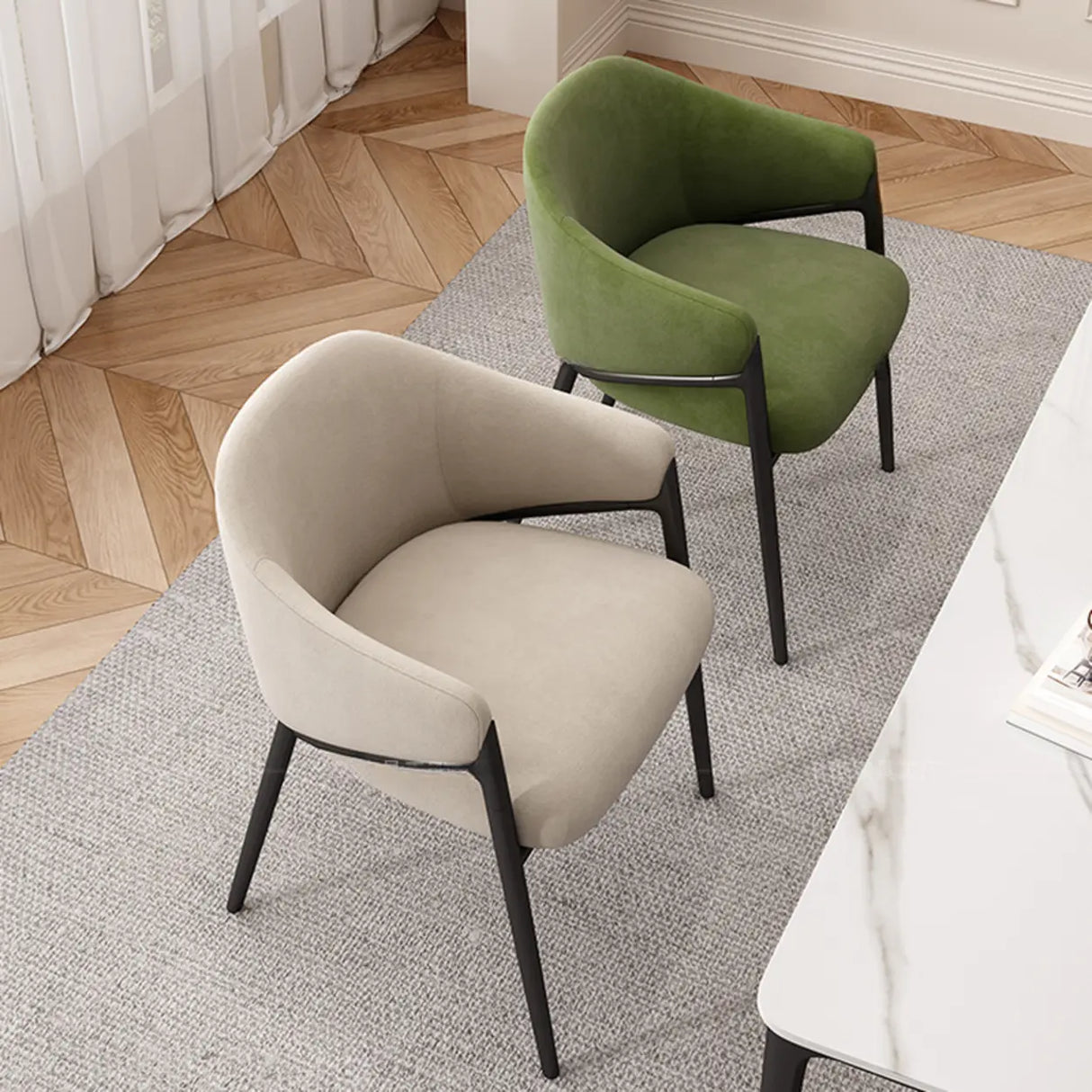 Mid-Century Modern Upholstered Curved Back Accent Dining Chair Image - 3