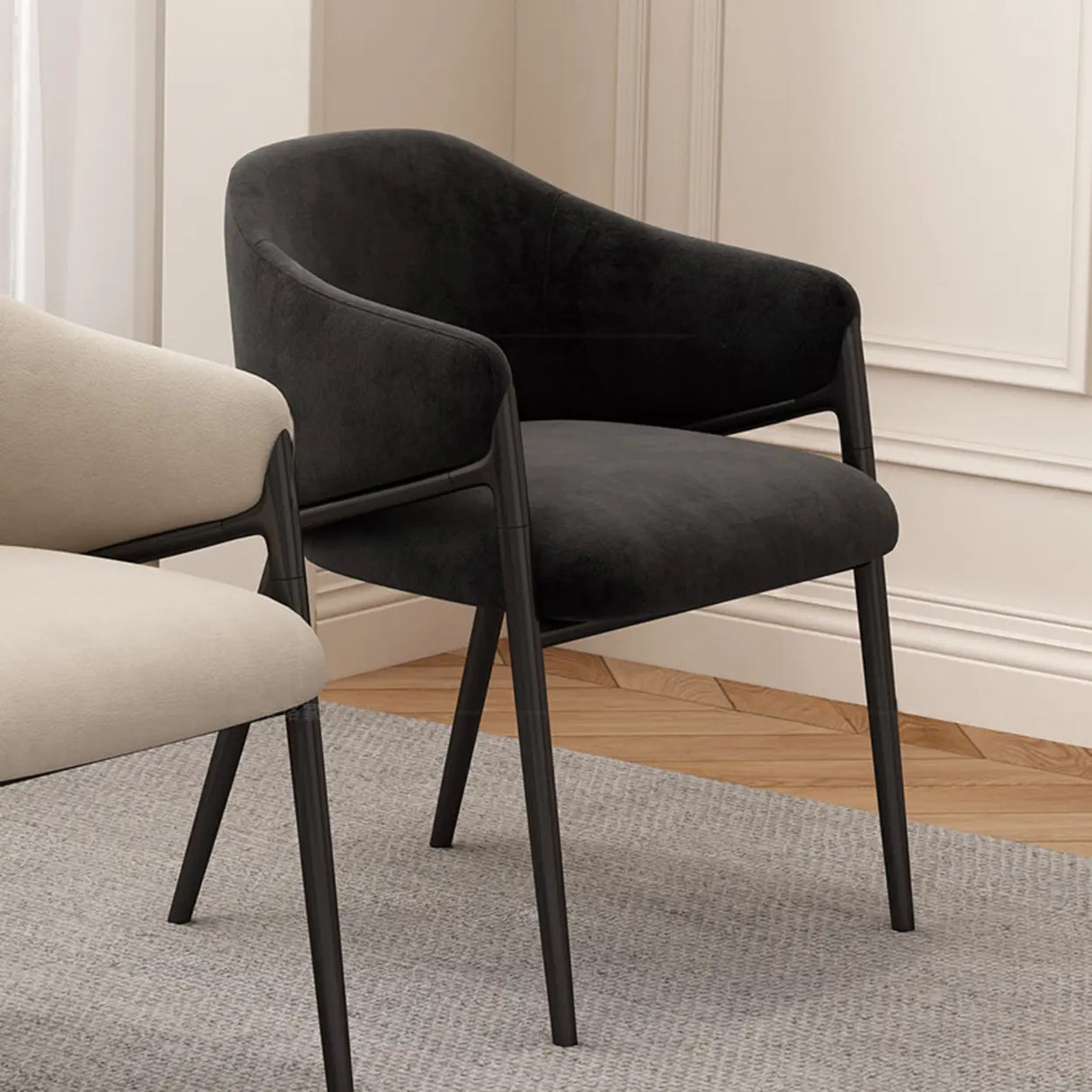 Mid-Century Modern Upholstered Curved Back Accent Dining Chair Image - 4